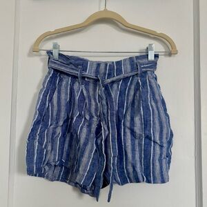High Waist Blue Striped Shorts